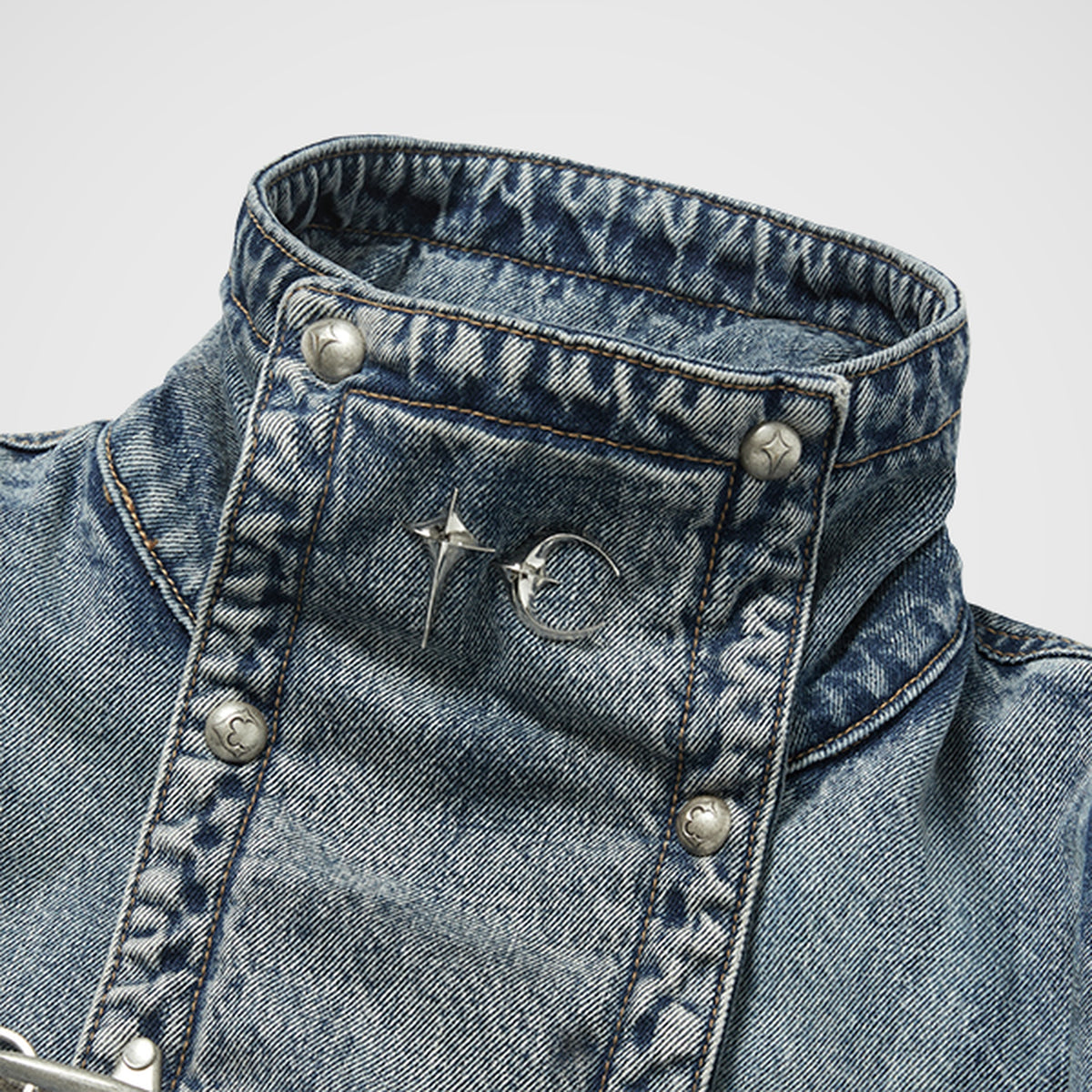 Thug Club Bio Soldier Denim Trench Coat in blue, view 3 of 10