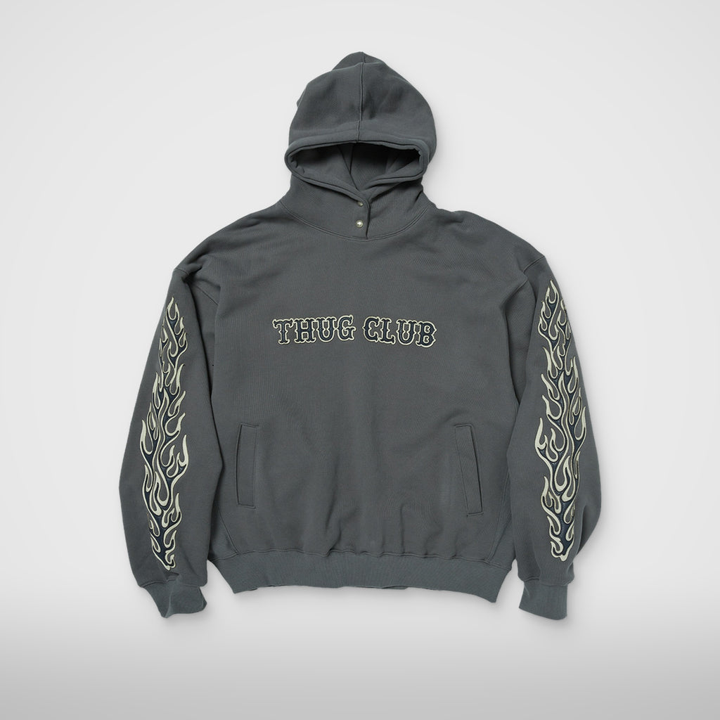 Thug Club Leather Flame Hoodie in gray