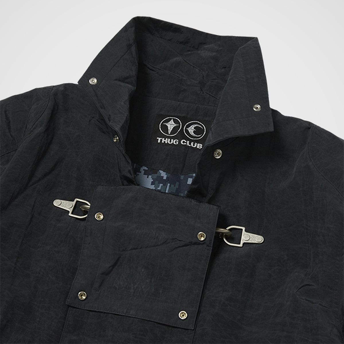 Thug Club Scarred Bio Soldier Trench Coat in black, view 4 of 8