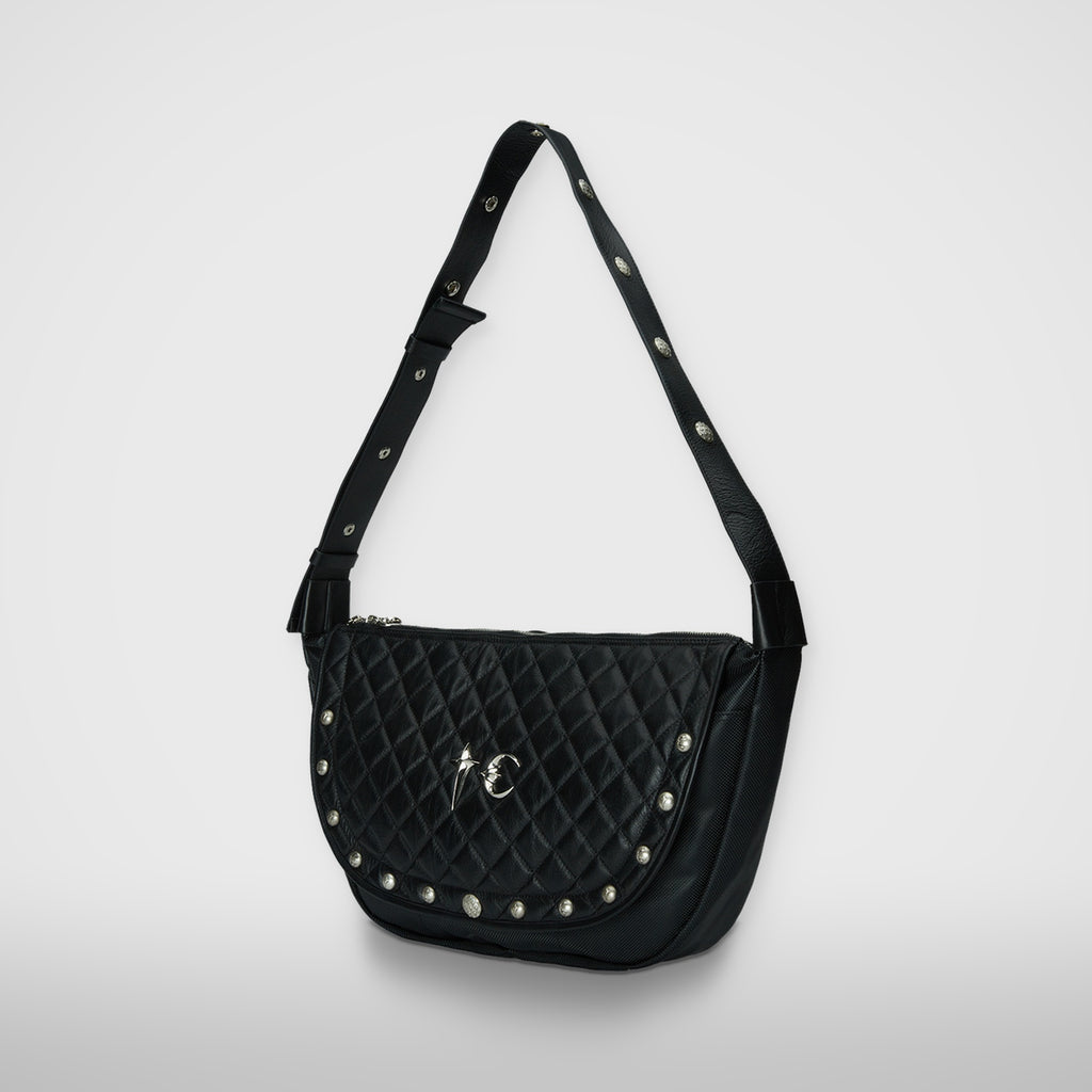 Thug Club Chopper Quilted Messenger Bag in black, view 2 of 3