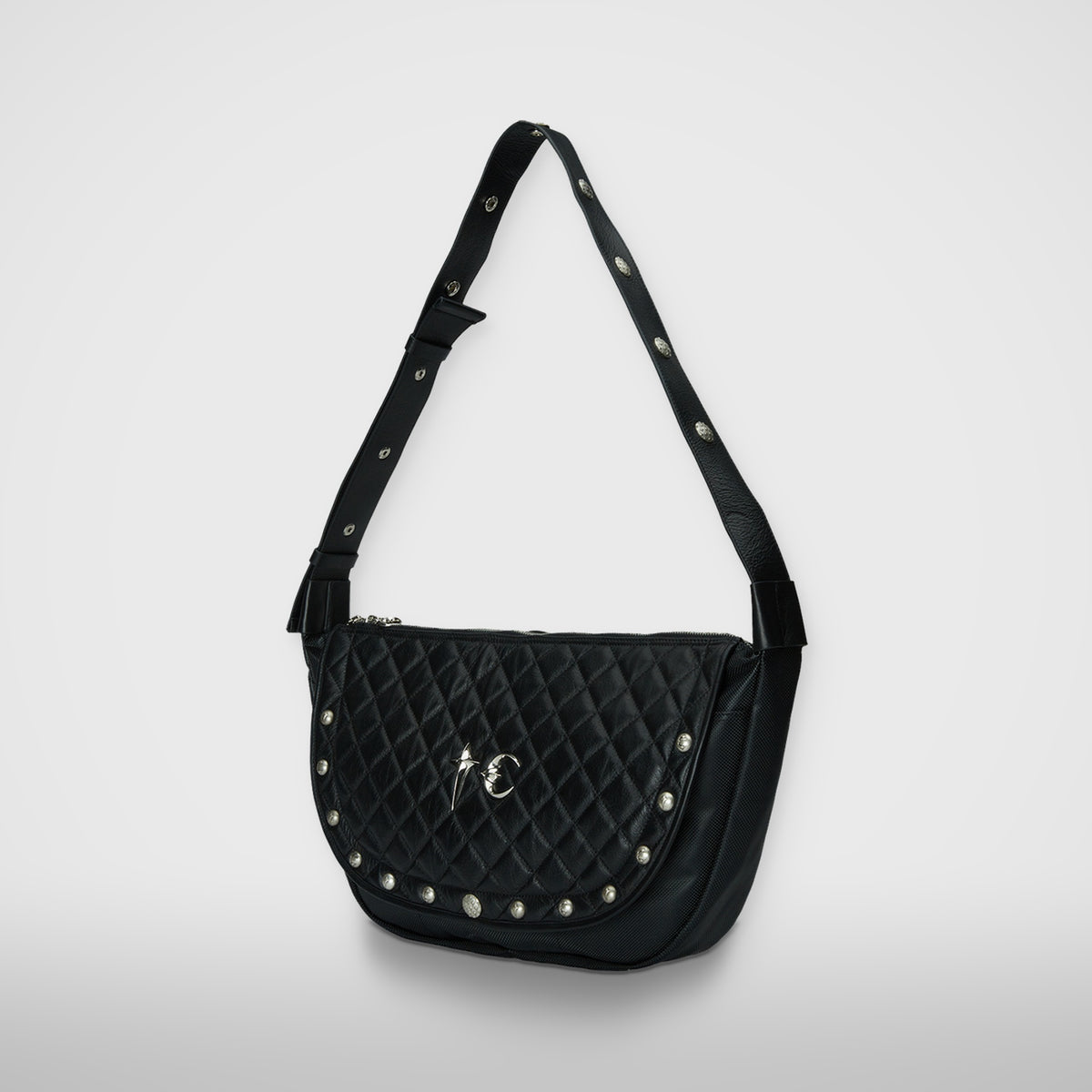 Thug Club Chopper Quilted Messenger Bag in black, view 2 of 3