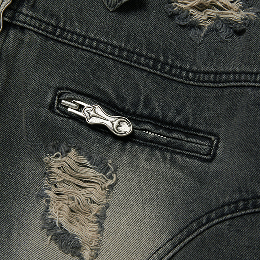 Thug Club Denim Zip-Up Hoodie in black, view 5 of 10