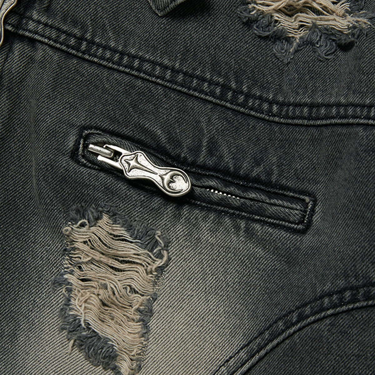 Thug Club Denim Zip-Up Hoodie in black, view 5 of 10