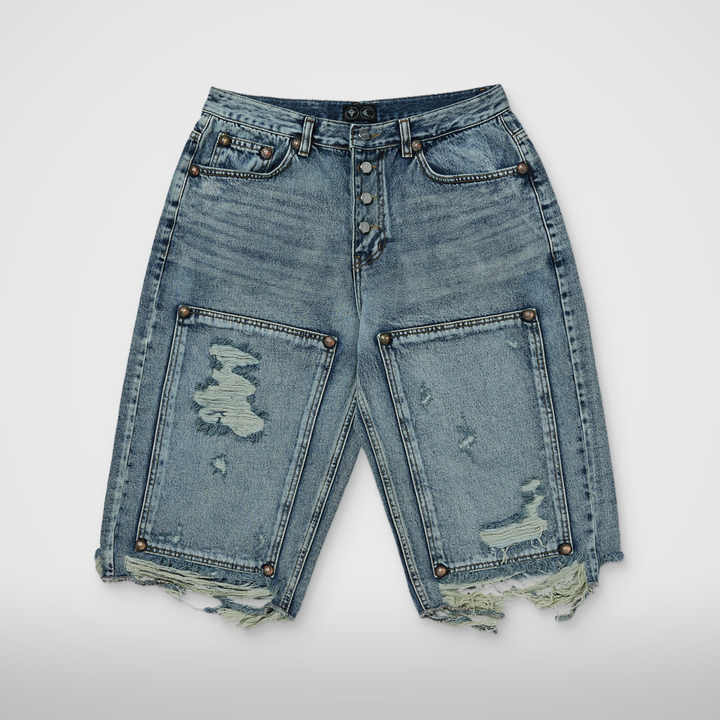 Thug Club Double Knee Damage Shorts in blue