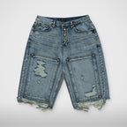 Thug Club Double Knee Damage Shorts in blue