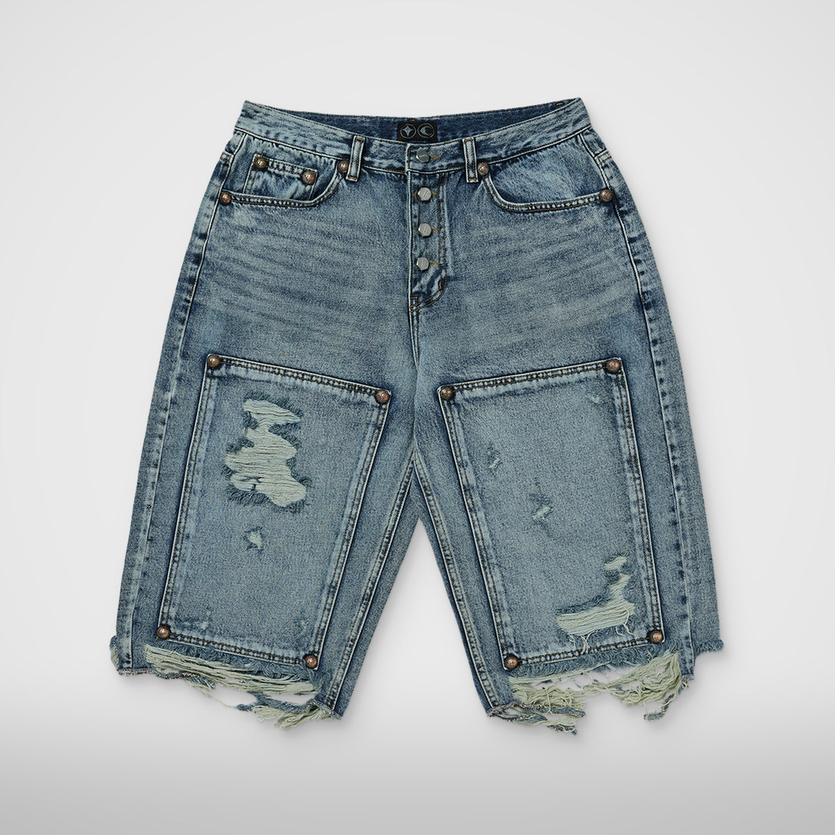 Thug Club Double Knee Damage Shorts in blue