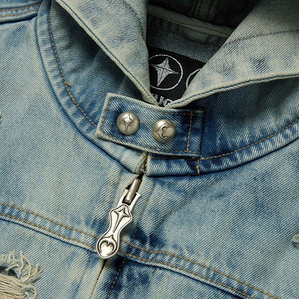 Thug Club Denim Zip-Up Hoodie in blue, view 4 of 10
