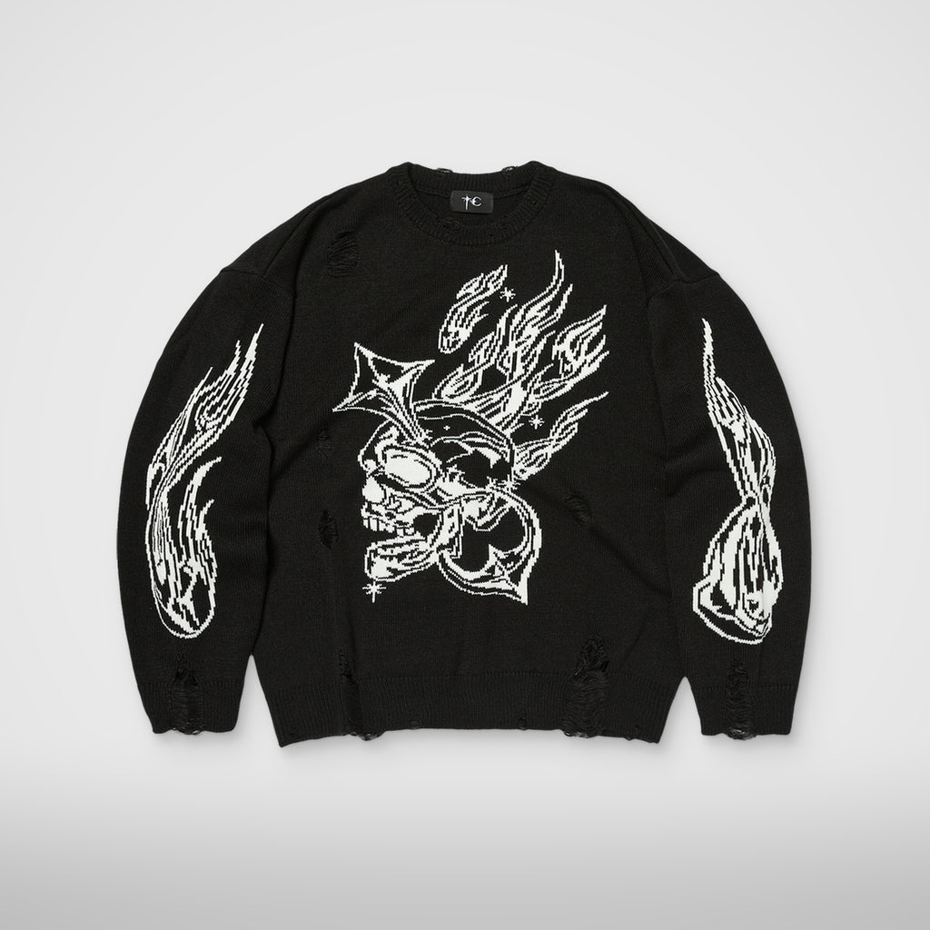 Thug Club TC Chrome Skull Knit Sweater in black