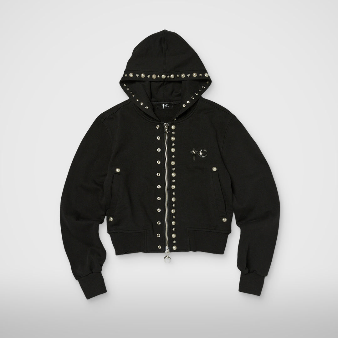 TC Studded Line Cropped Zip-Up Hoodie