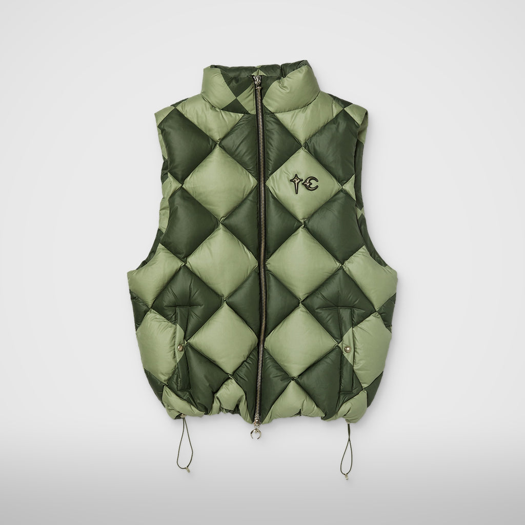 Thug Club Checkmate Puffer Vest in khaki