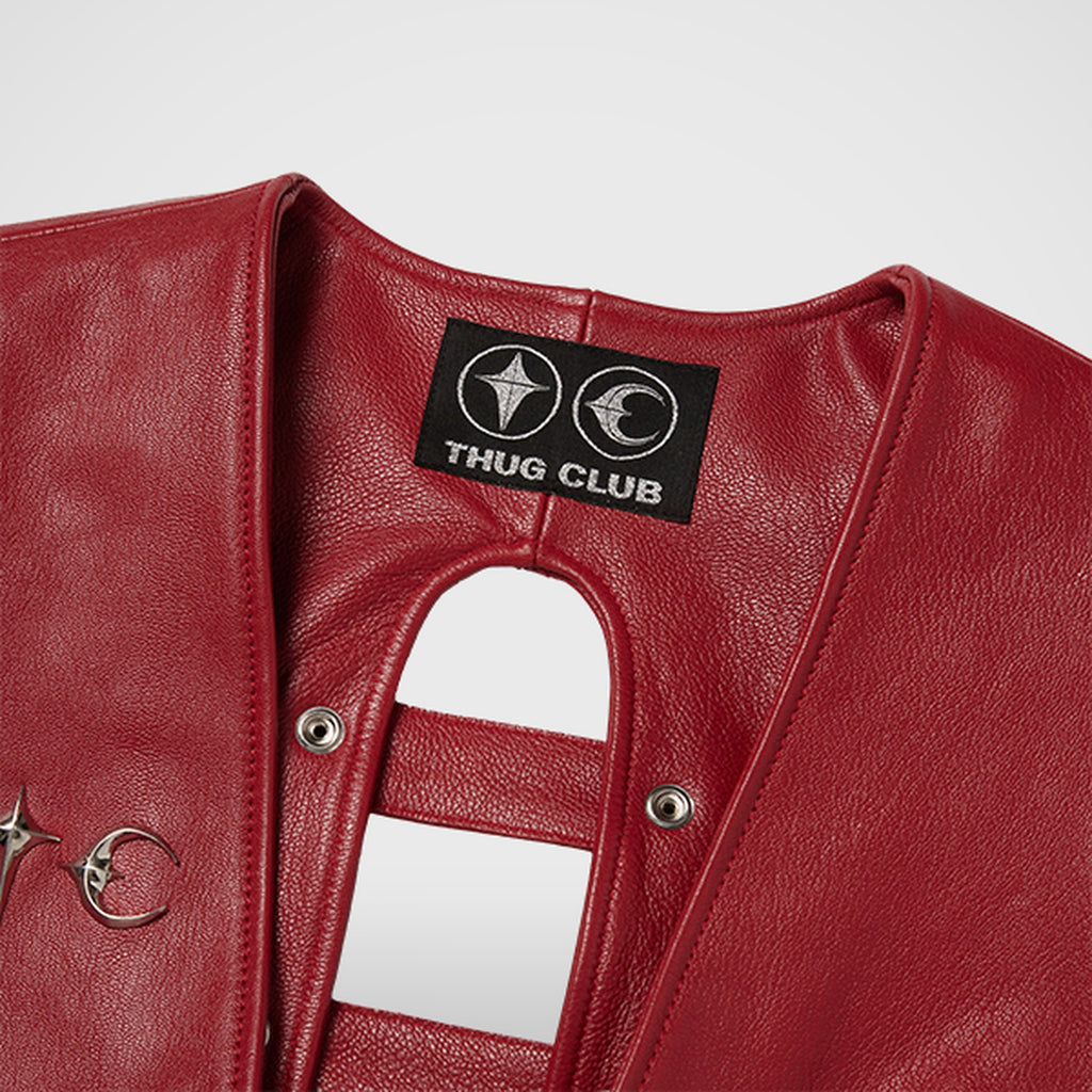 Thug Club Goat Skin Leather Vest in red, view 3 of 9