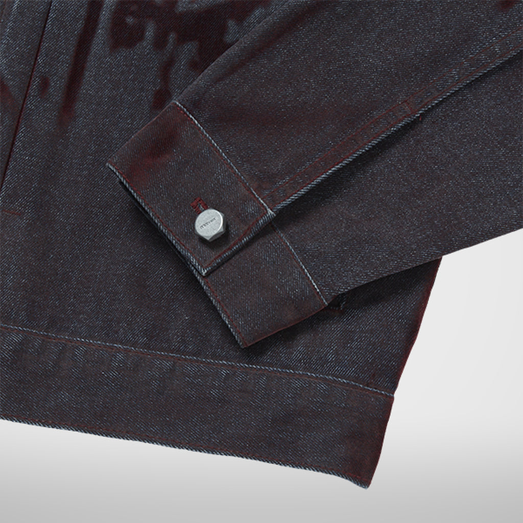 Thug Club Blood Lazered Denim Jacket in red, view 7 of 9