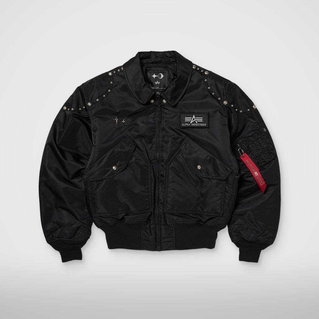 Thug Club X Alpha CWU 45/P Rivet Button Version in black, front view
