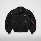 Thug Club X Alpha CWU 45/P Rivet Button Version in black, front view