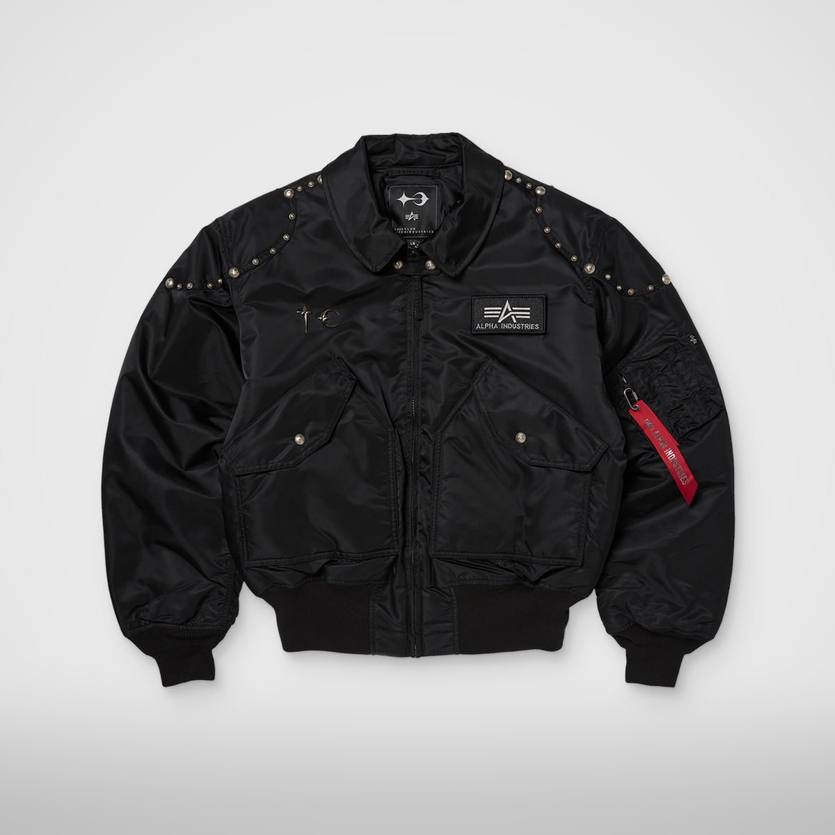 Thug Club X Alpha CWU 45/P Rivet Button Version in black, front view