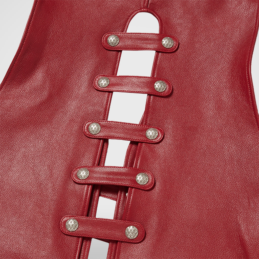 Thug Club Goat Skin Leather Vest in red, view 9 of 9