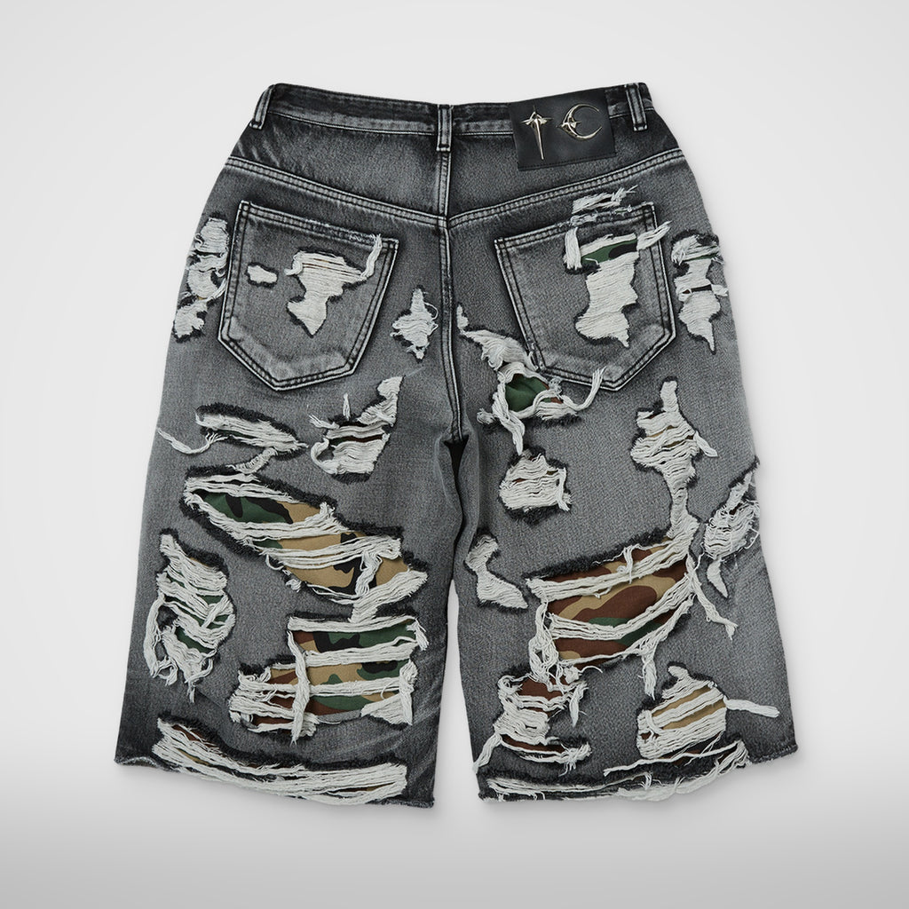 Thug Club Hell Camo Denim Shorts in black, view 2 of 2