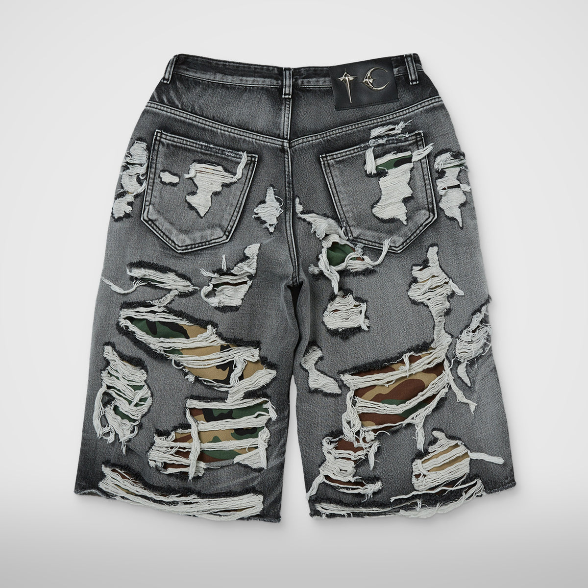 Thug Club Hell Camo Denim Shorts in black, view 2 of 2