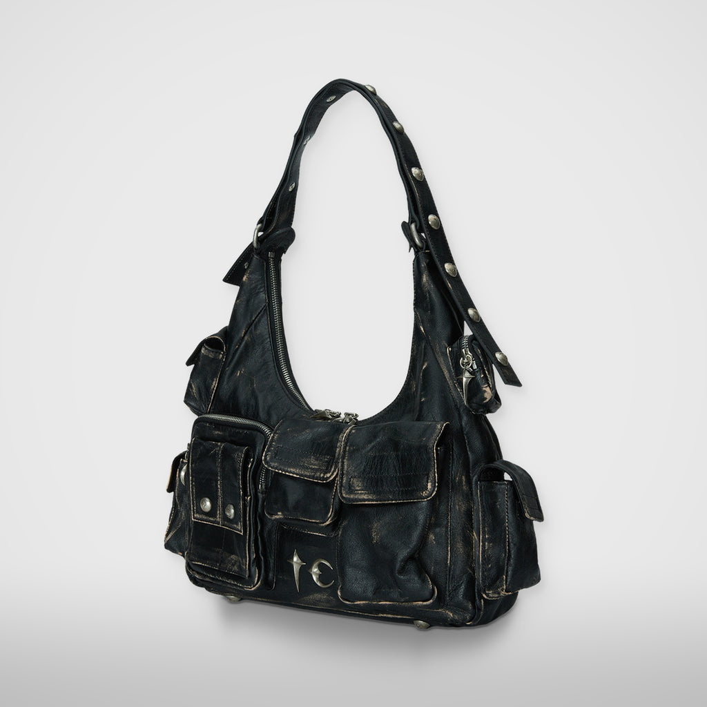 Thug Club Washed Leather Multi Pocket Bag in black, view 2 of 3