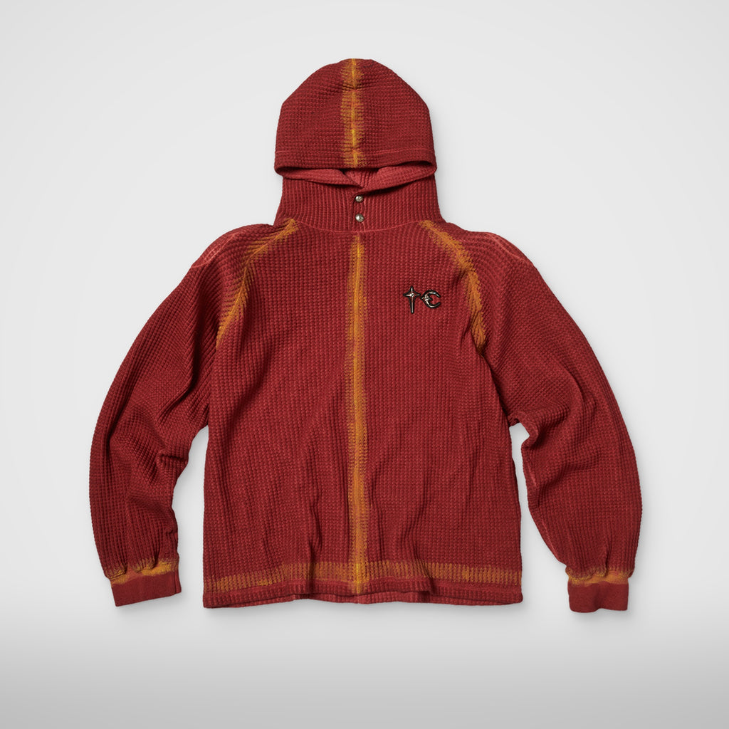 Thug Club Bulk Shoulder Painted Line Waffle Hoodie in red/yellow