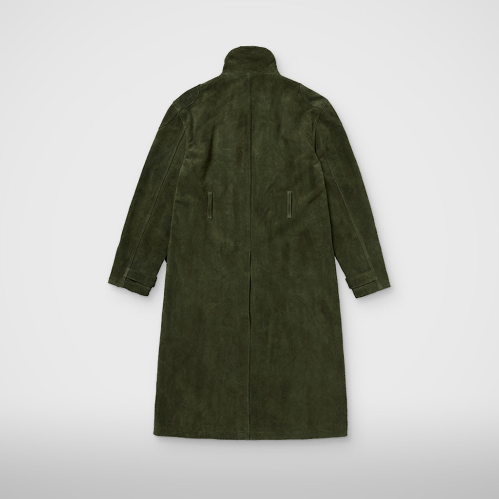 Thug Club Bio Soldier Leather Trench Coat in khaki, view 2 of 11