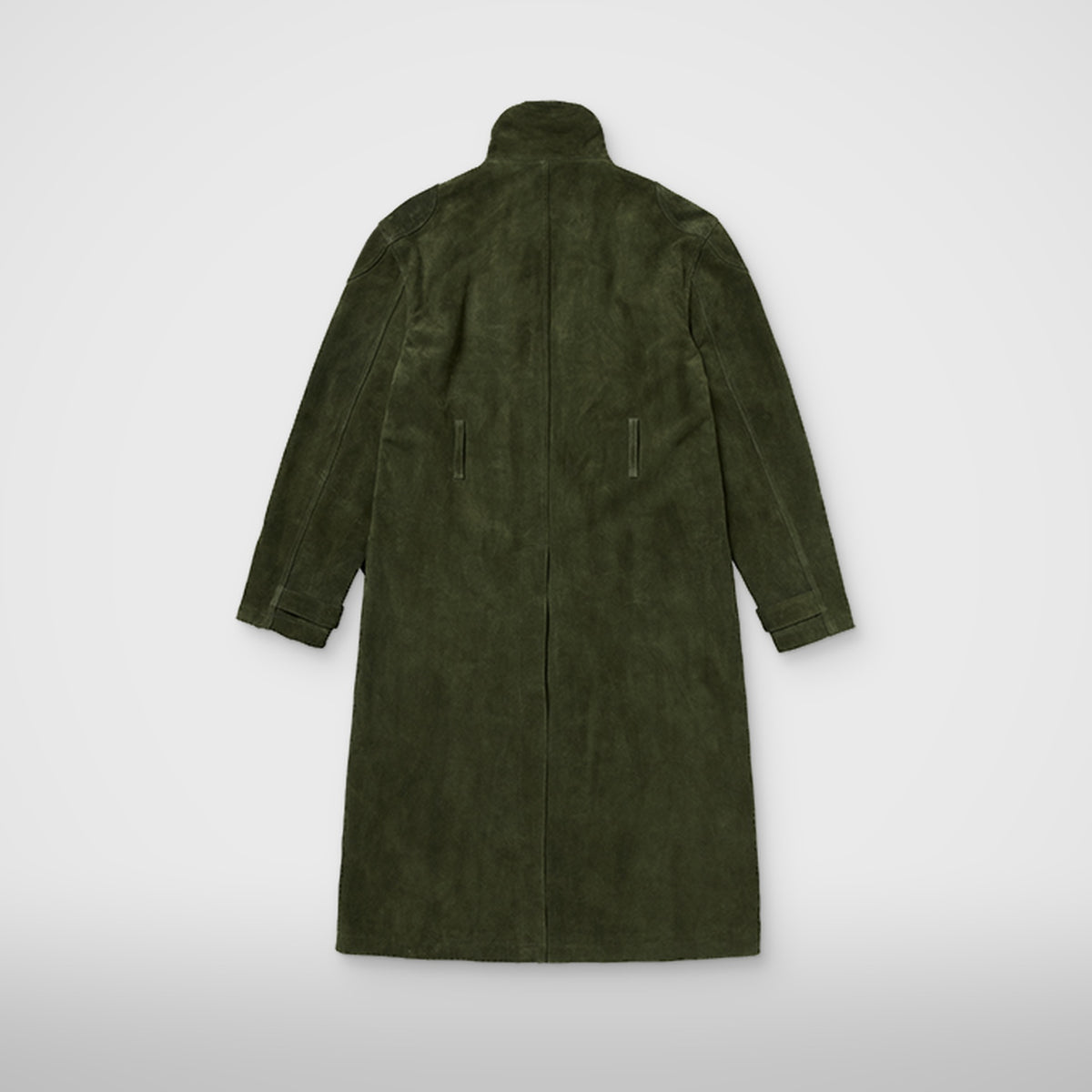 Thug Club Bio Soldier Leather Trench Coat in khaki, view 2 of 11