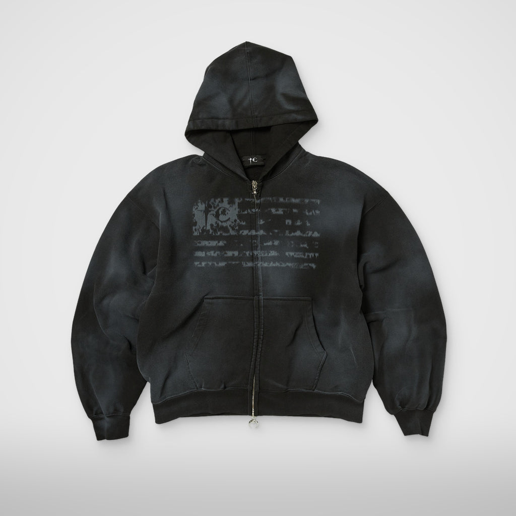 Thug Club Dirty Washed Old Glory Zip-Up Hoodie in black