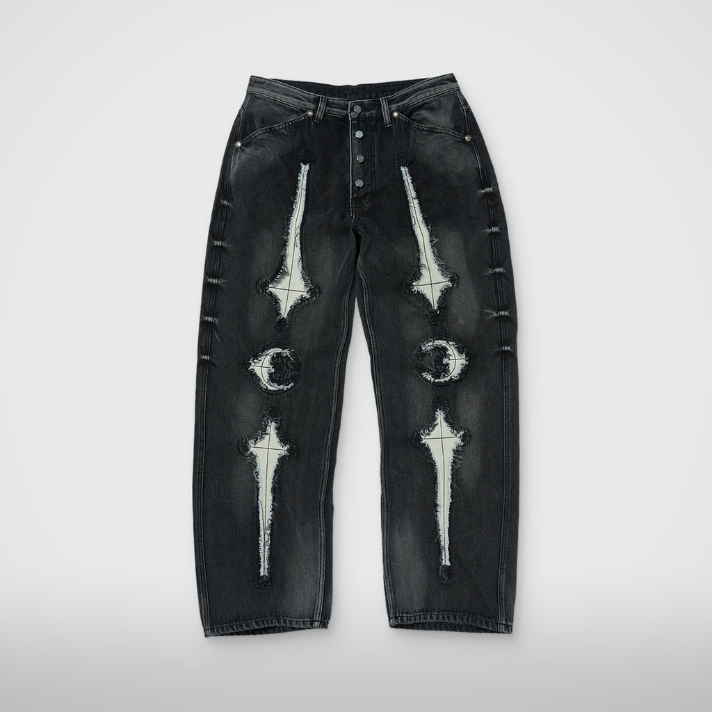 Thug Club TC Bone Leather Denim Pants in black
