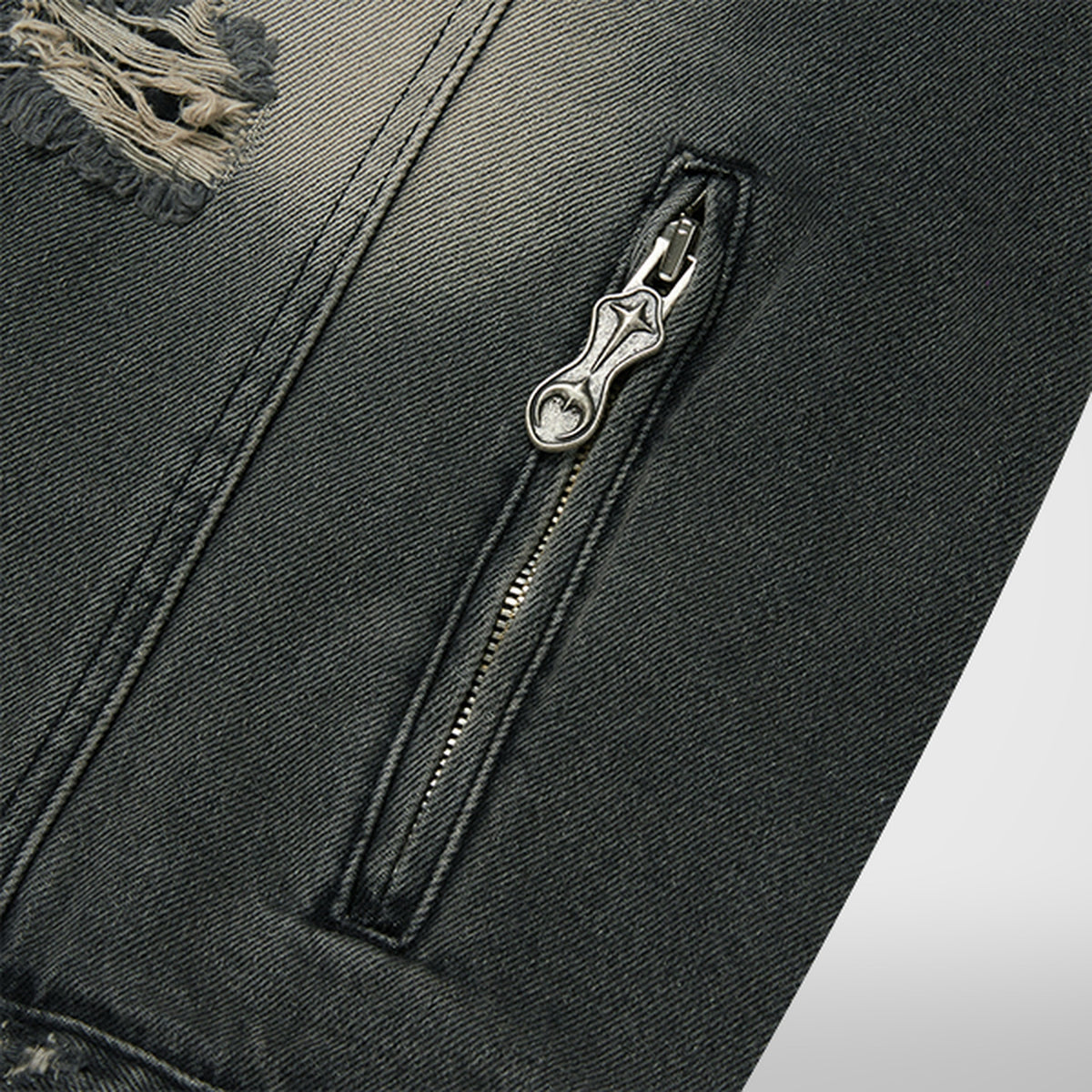 Thug Club Denim Zip-Up Hoodie in black, view 6 of 10