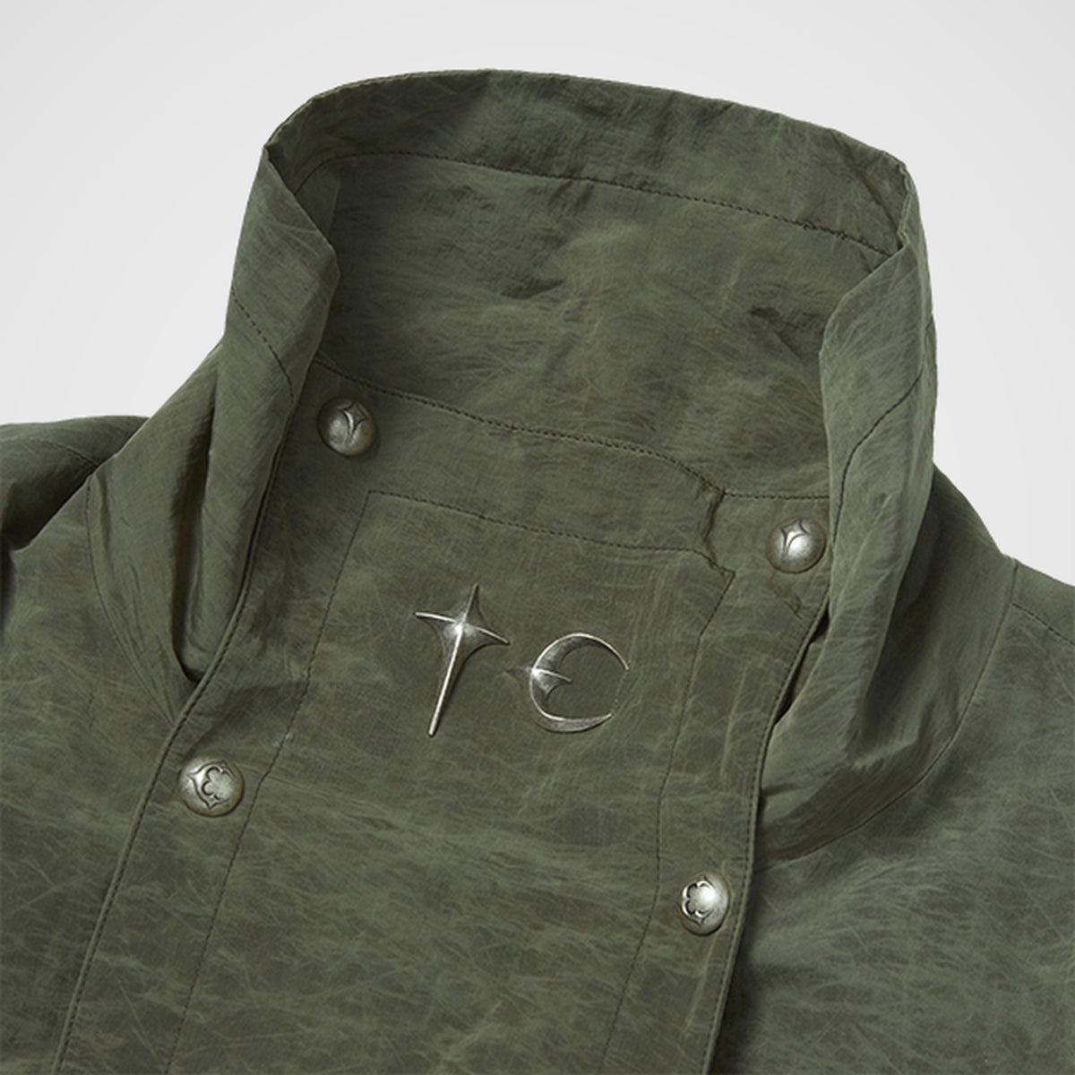 Thug Club Scarred Bio Soldier Trench Coat in khaki, view 3 of 9