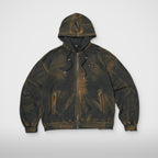 Thug Club TC Two Tone Washed Zip-Up Hoodie in rust black, front view