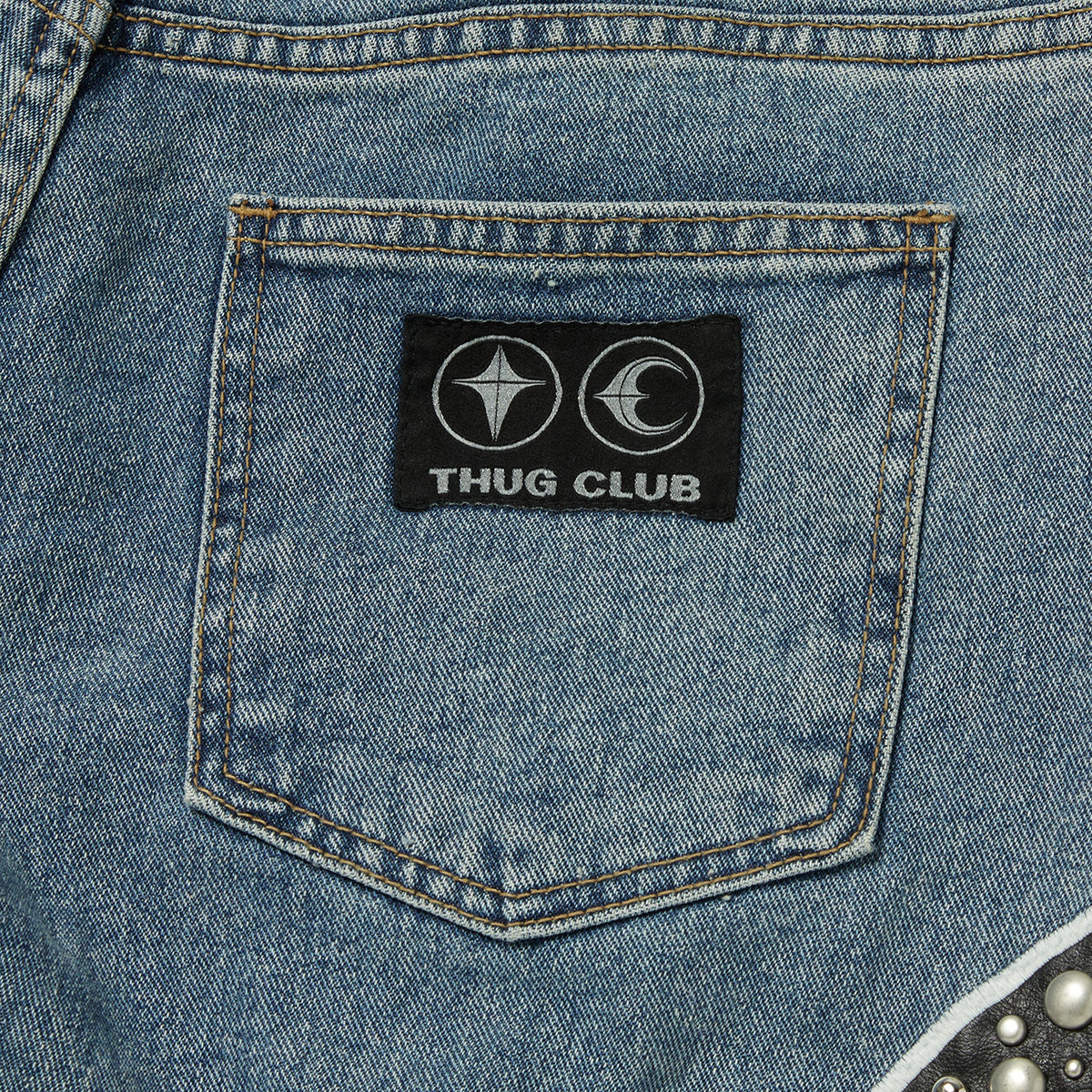 Thug Club Iron Steel Focus Leather Denim Pants in blue, view 3 of 3