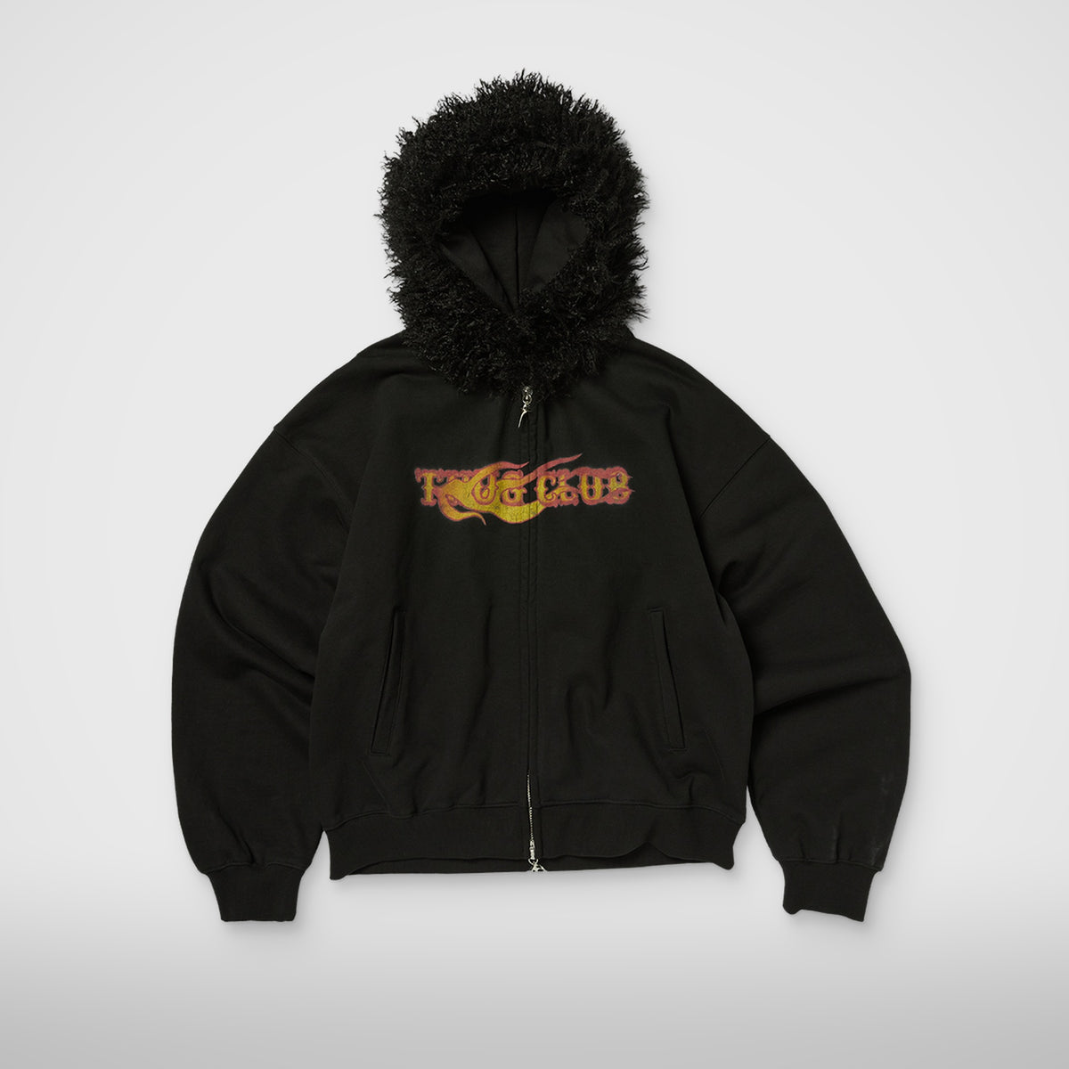Thug Club TC Two Face Fur Hooded Zip-Up in black, front view