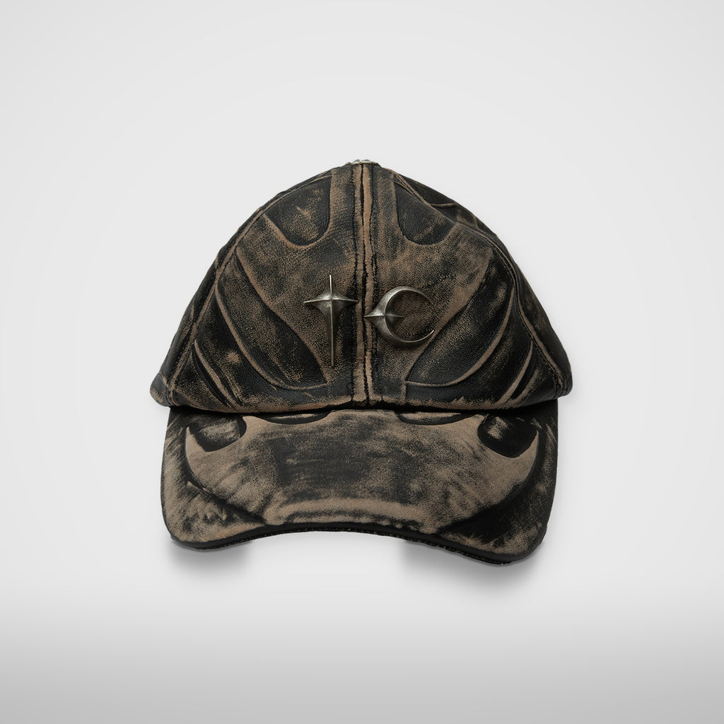 Thug Club TC Leather Chopper Cap in black, front view
