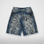 Thug Club Hard Washed Destroyed Denim Shorts in blue