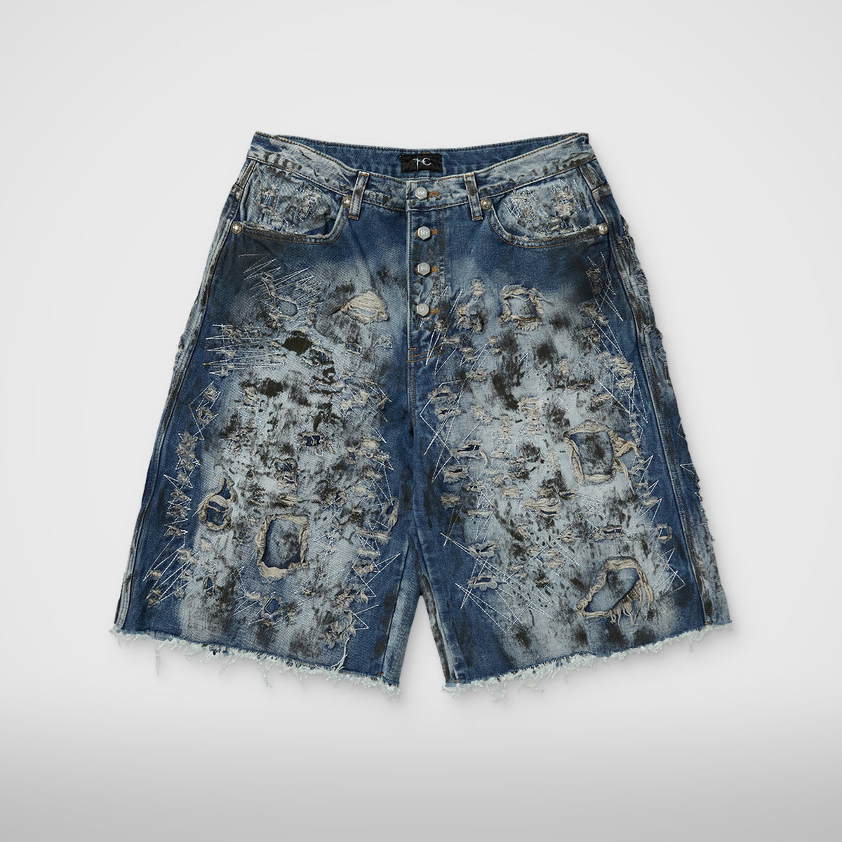 Thug Club Hard Washed Destroyed Denim Shorts in blue
