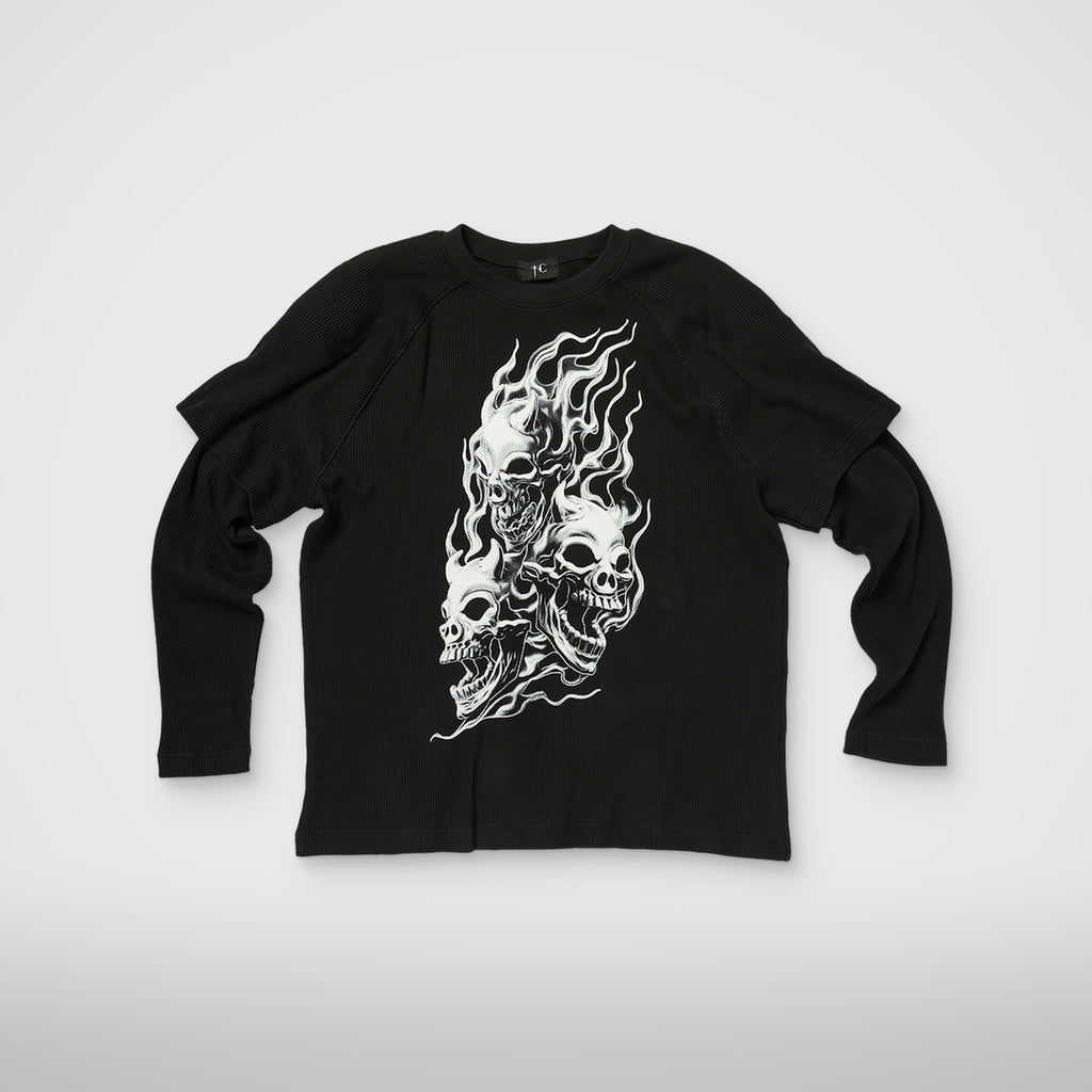 Thug Club Bulk Shoulder Three Riding Skull Layered T-Shirt in black