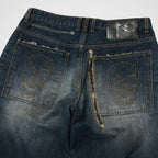 Thug Club Skull Stitch Ripped Denim Pants in blue, view 3 of 3