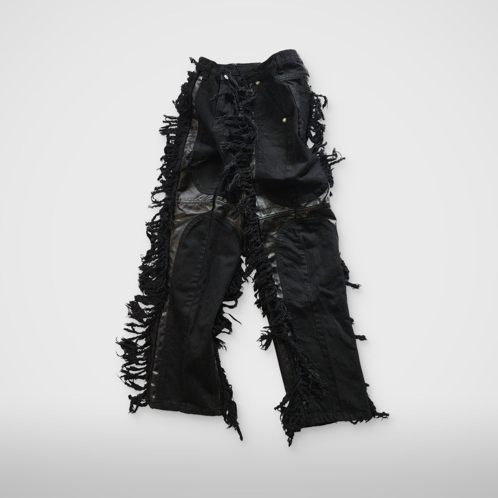 Thug Club Mohican Leather Denim Pants in black