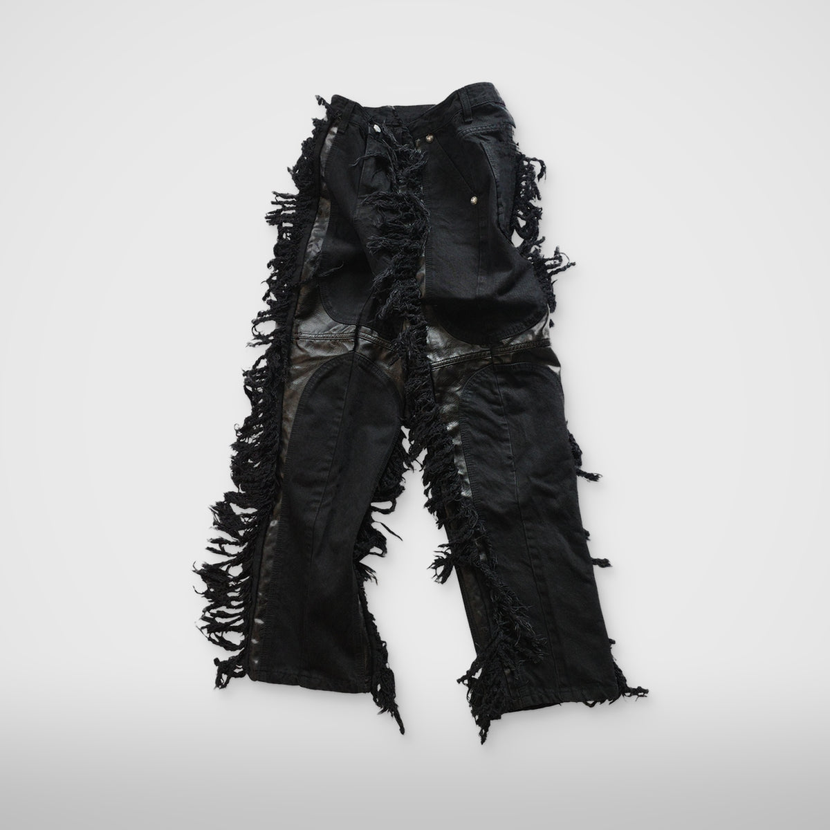 Thug Club Mohican Leather Denim Pants in black
