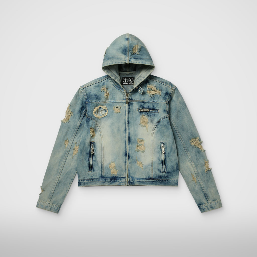 Thug Club Denim Zip-Up Hoodie in blue