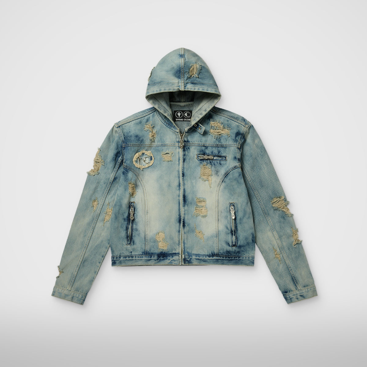 Thug Club Denim Zip-Up Hoodie in blue