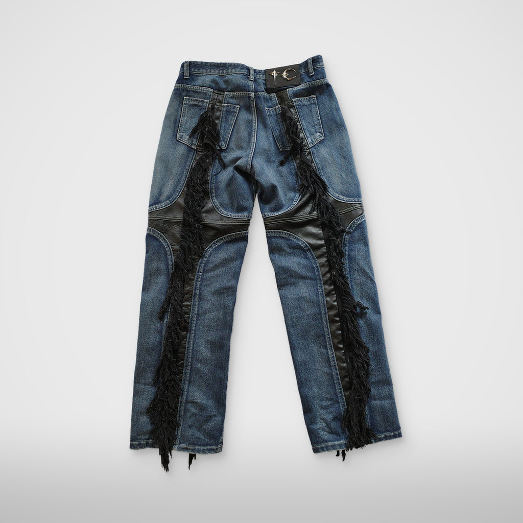 Thug Club Mohican Leather Denim Pants in blue, view 3 of 6