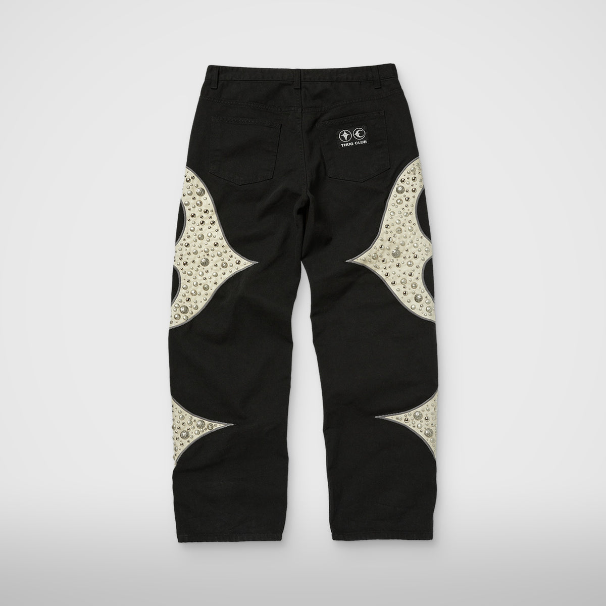 Thug Club Iron Steel Focus Leather Denim Pants in black, view 2 of 4