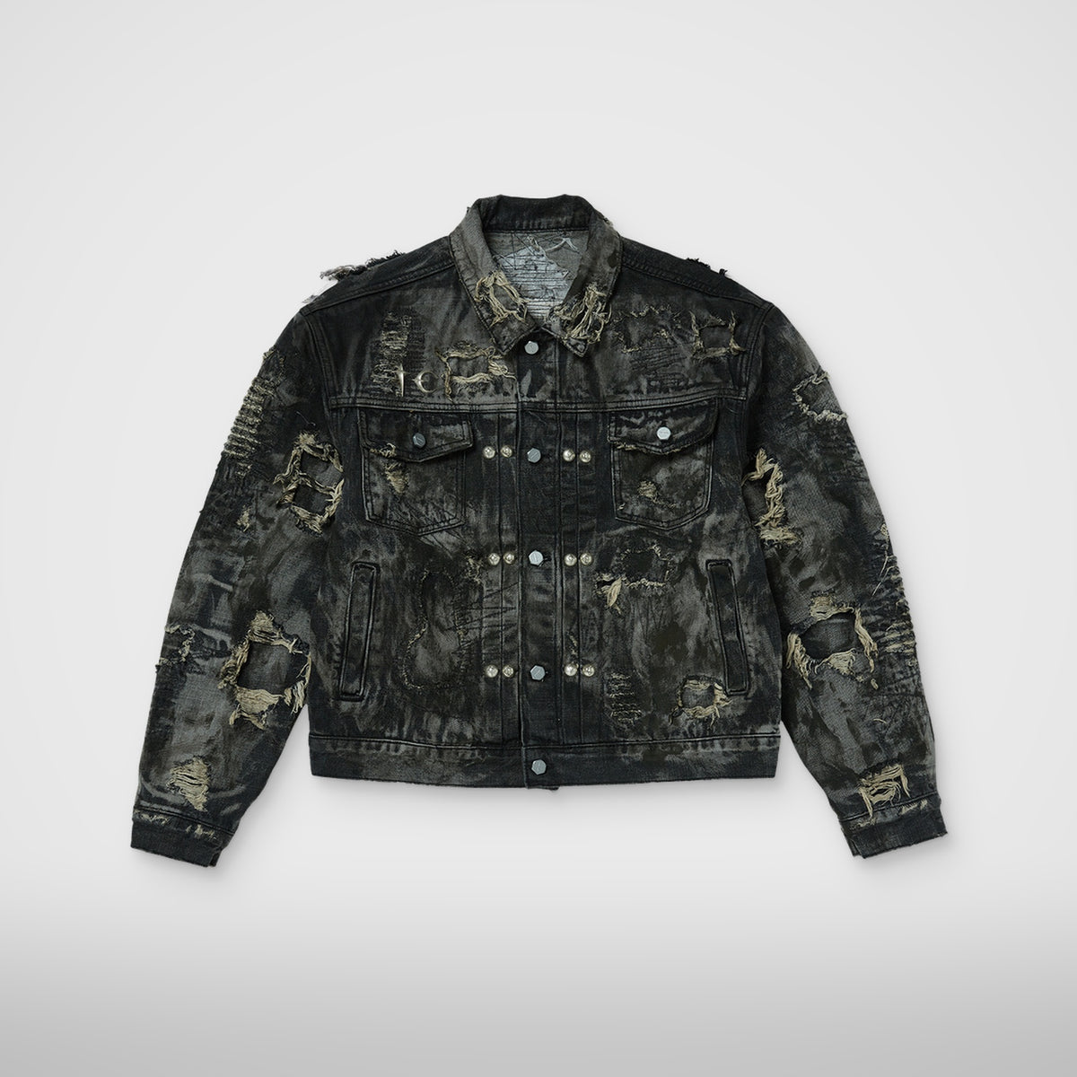 Thug Club Hard-Washed Damaged Denim Jacket in black