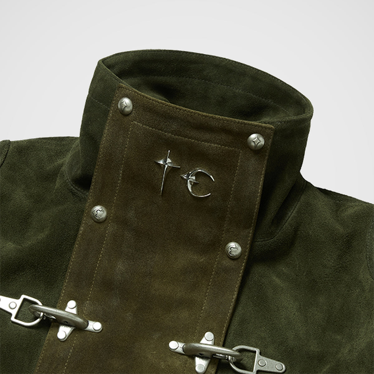 Thug Club Bio Soldier Leather Trench Coat in khaki, view 5 of 11
