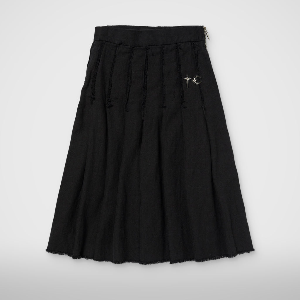 Thug Club TC Linen Cutout Pleated Skirt in black, front view