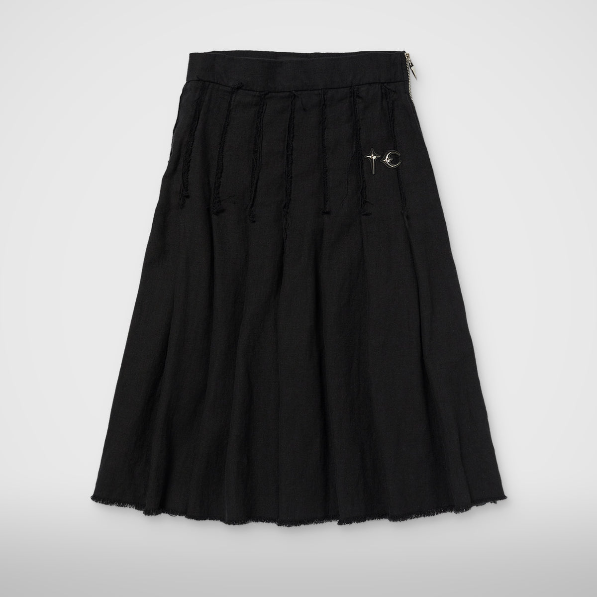 Thug Club TC Linen Cutout Pleated Skirt in black, front view