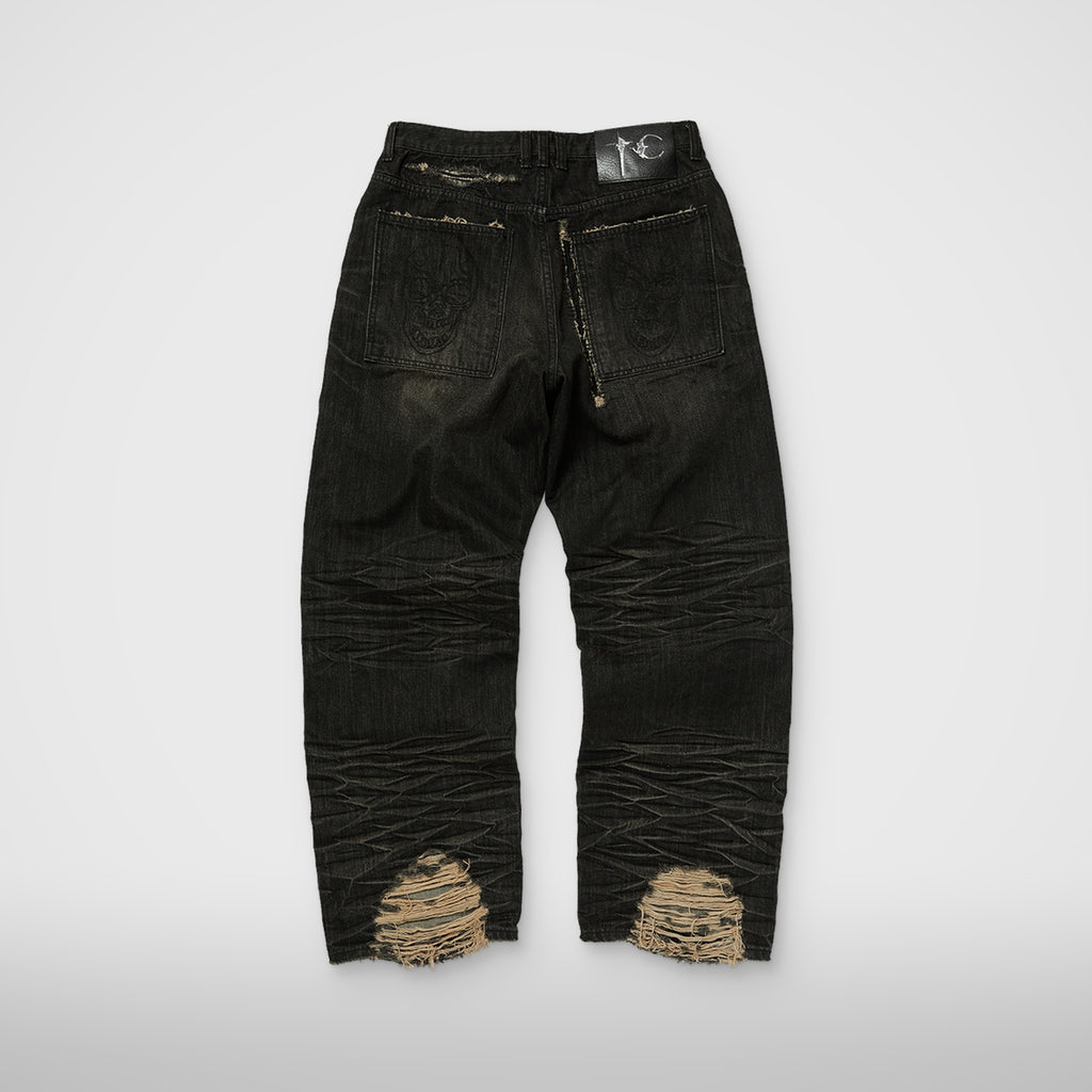 Thug Club Skull Stitch Ripped Denim Pants in black, view 2 of 4