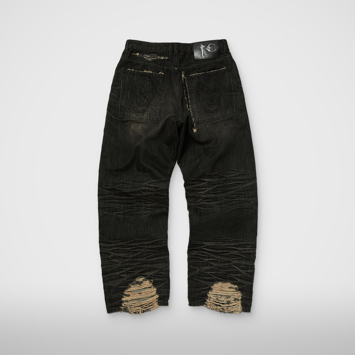 Thug Club Skull Stitch Ripped Denim Pants in black, view 2 of 4